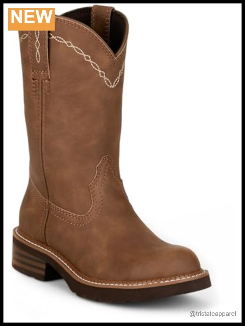 Women's 10" Western Boots - Full Grain Leather - Crown Stitching Medium Round